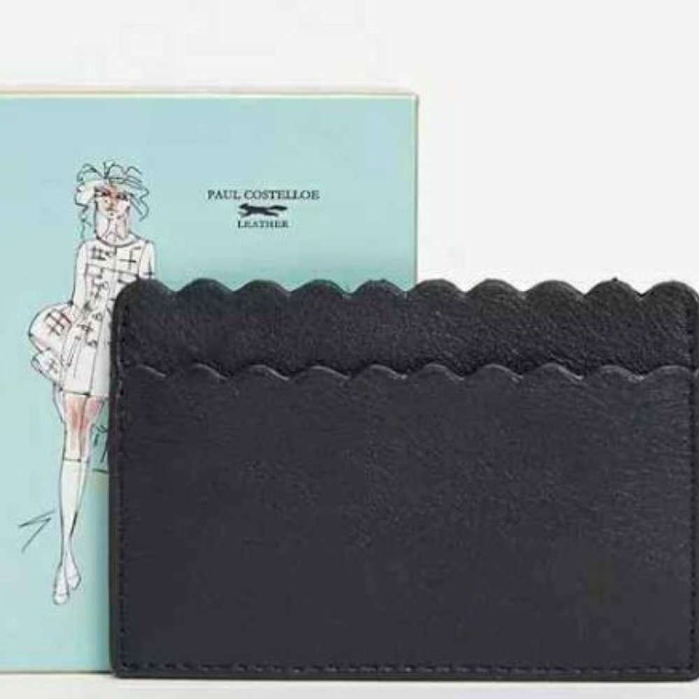 Paul Costelloe leather scallop card holder in black